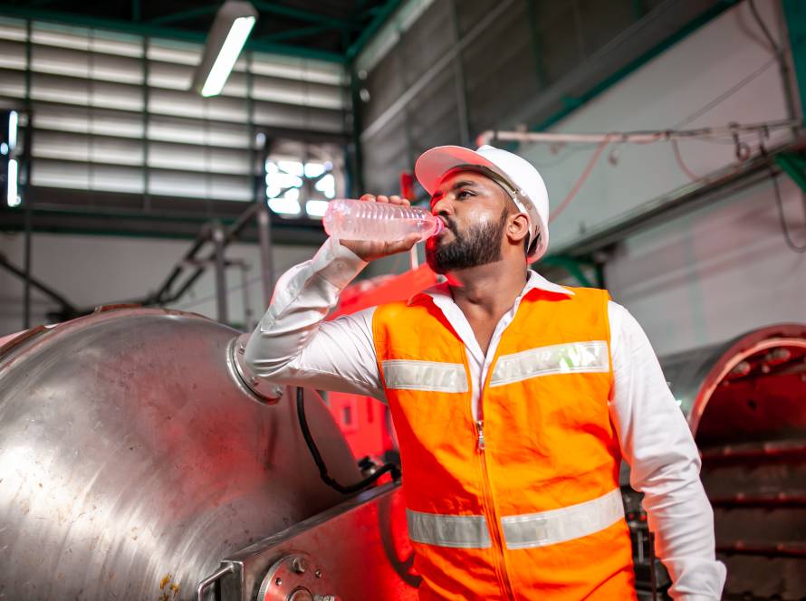 A water desalination specialist drink freshly made water from an Echo Tec watermaker.
