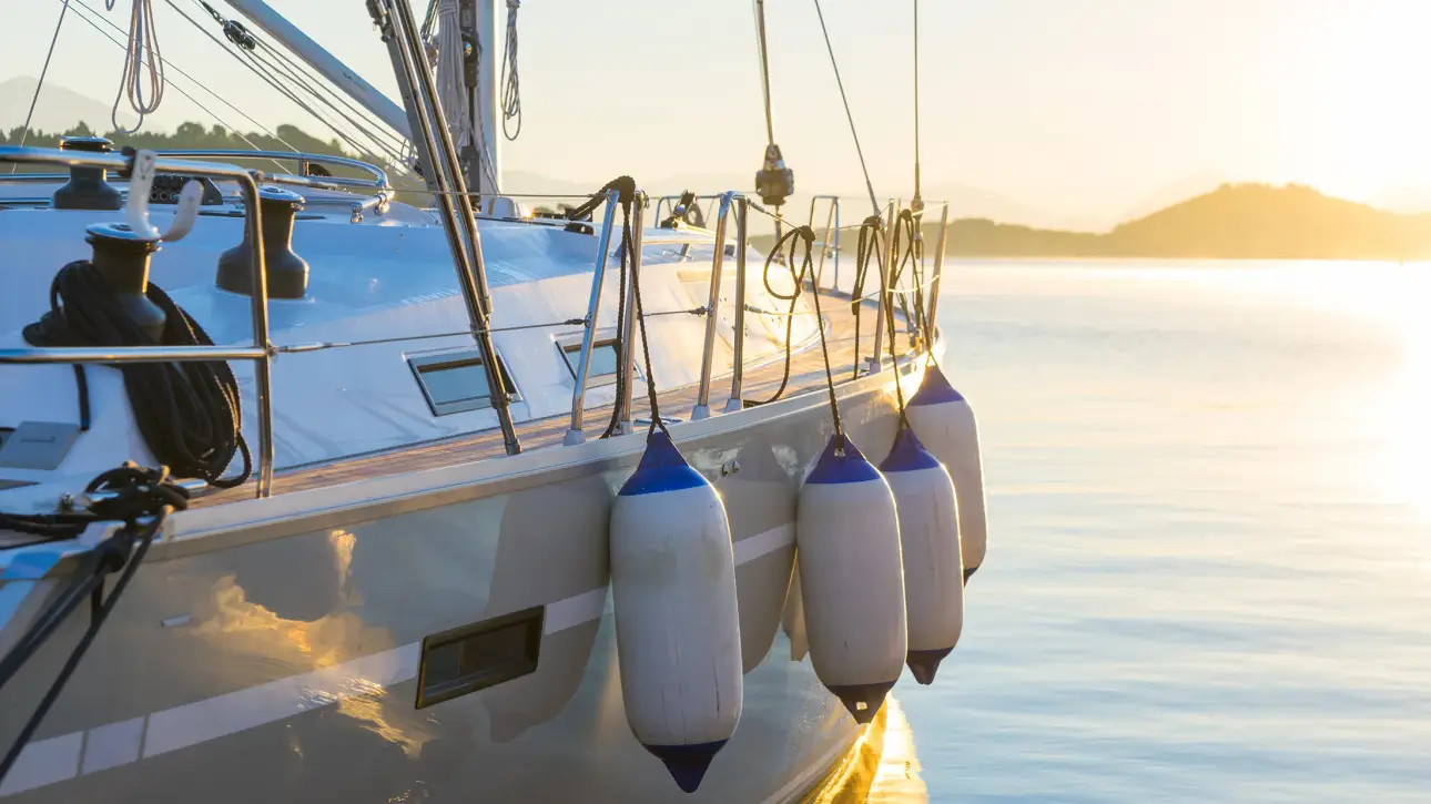 Sailing yacht anchored at sunrise, representing off-grid marine living and the importance of onboard desalination with ECHOTec Watermakers.